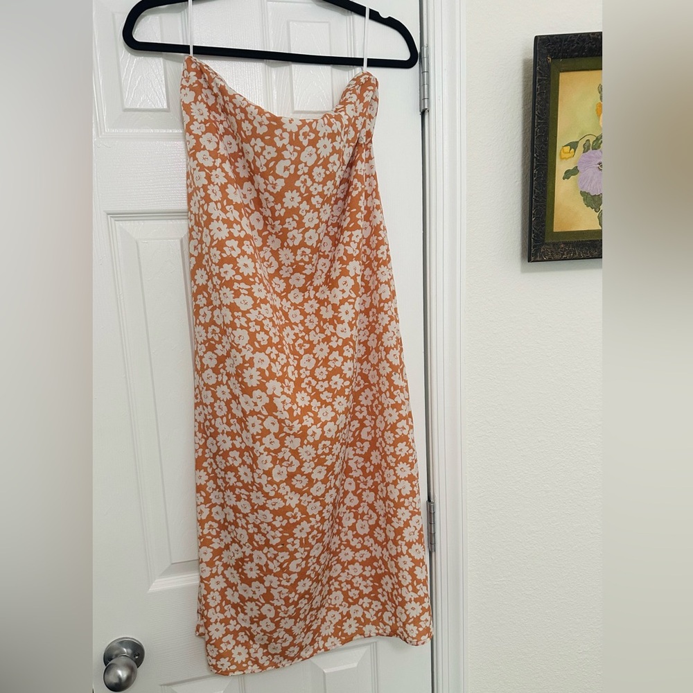 Floral Orange and White Midi Dress